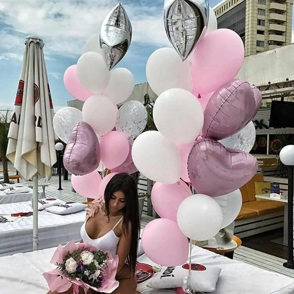 18 дюймов розовый шар из серебристой фольги 10 дюймов латексный шар розовый белый серебристый тема свадебные украшения для девочек День Рождения Детские игрушки