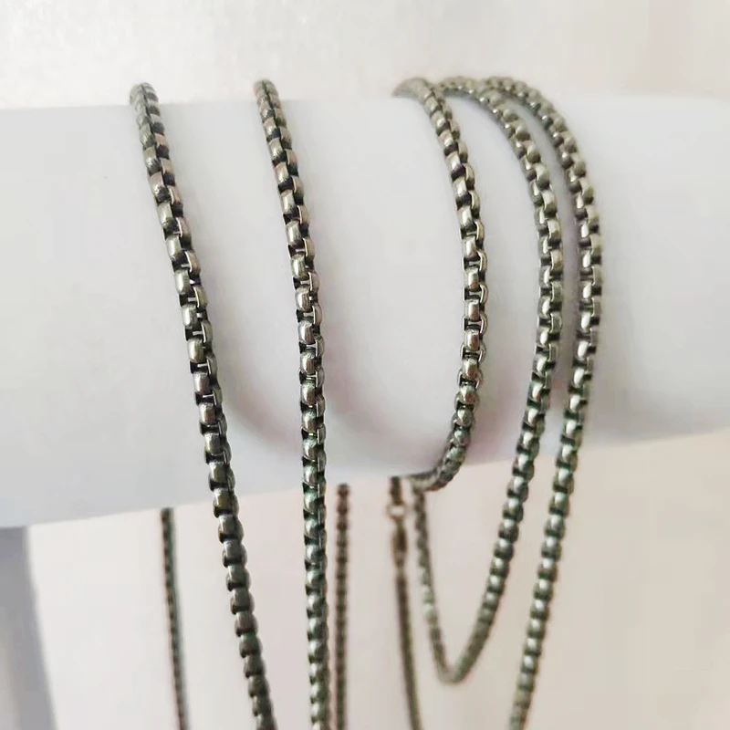 I-souled 3MM Round True Titanium Box Chain Link Necklace Continuous Loop Infinity Necklace Hypoallergenic for Daily Wear Jewelry