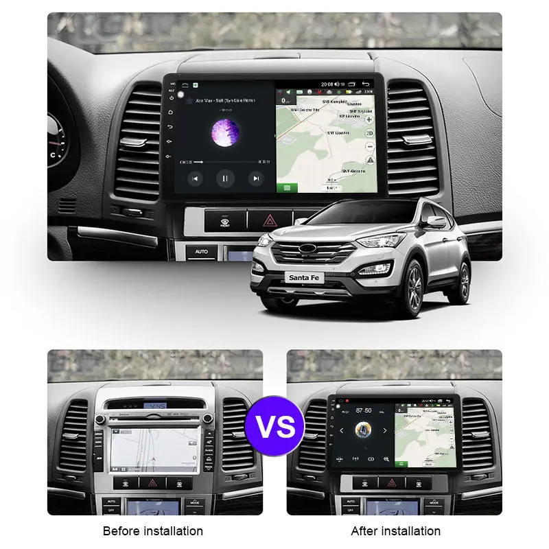 FUNROVER android10.0 2.5D IPS автомобильный Радио мультимедийный плеер для HHyundai Santa Fe 2005 2012 dvd