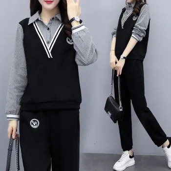 

Plaid Splicing Two Piece Set Clothes For Women Plus Size 5xl Casual Women's Suit Conjunto Feminino Ensemble Femme Survetement