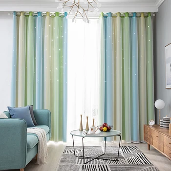 

Gradient Hollow Star Double-Layer Full Shading Bedroom Living Room Blackout Curtain Home Decoration Curtain