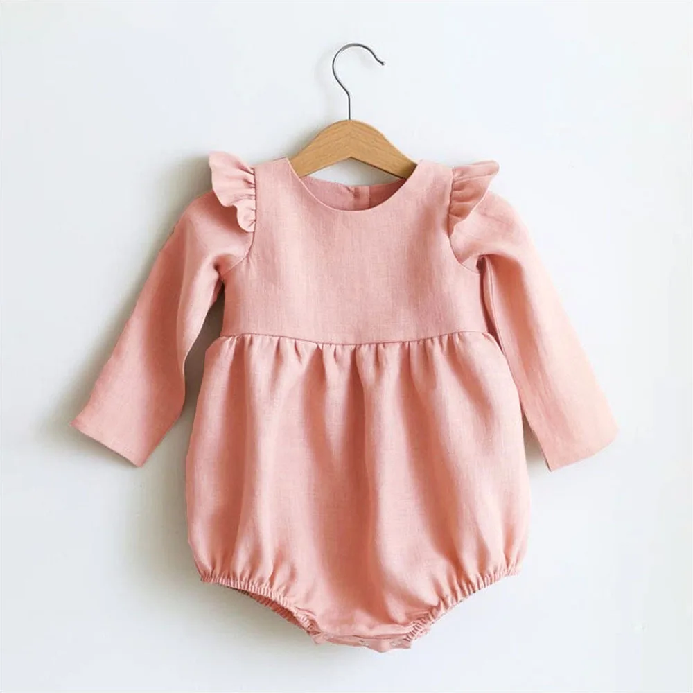 cute baby bodysuits Baby Girl Clothes Solid Color Long Sleeve Baby Clothing Jumpsuits 0-24M 100% Cotton Linen Newborn Baby Girl Rompers Baby Bodysuits are cool Baby Rompers