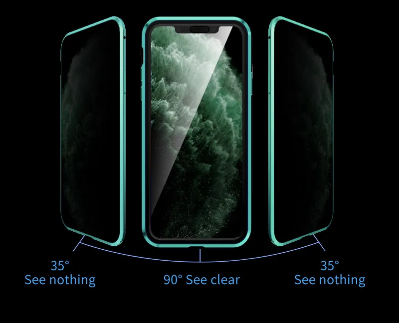 Противоскользящий металлический чехол для телефона для iPhone 11 Pro Max, защита от шпиона, 360 закаленное стекло, чехол для iPhone 11Pro, защитный чехол