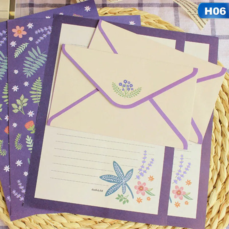Корейские канцелярские товары для детей Подарки конверт мелко цветок животных набор для писем Письмо Бумага+ комплекты из конвертов бумага для письма - Цвет: H06