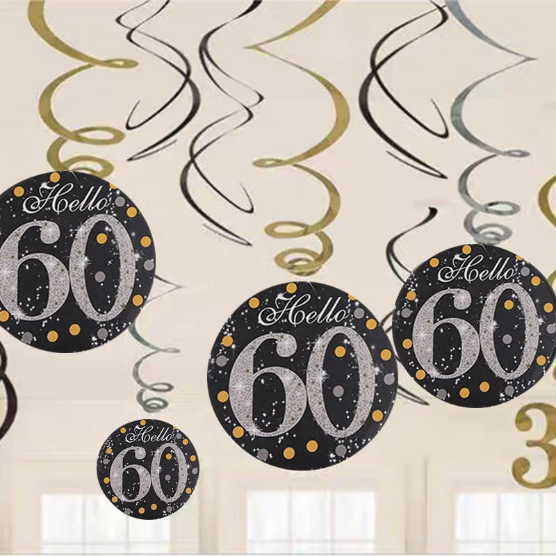 Party Decorations 6pcs 60Years Birthday Decoration Happy Birthday 30 40 50 60 70 Years Old Spiral Hanging Ornaments