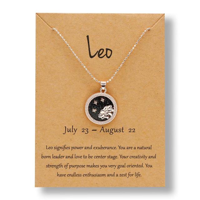 Zodiac Constellations Necklace Geometric Round Pendant Rose Gold Chain Necklace Unisex Friendship Jewelry