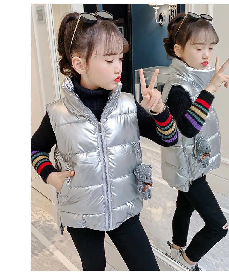 OLEKID 2025, Frühling und Herbst, glänzend, nicht waschbar, Weste für Mädchen, warme Mädchen, ärmellose Jacke, 3–12 Jahre, Kinder, Teenager, Kinderweste – Detail 11