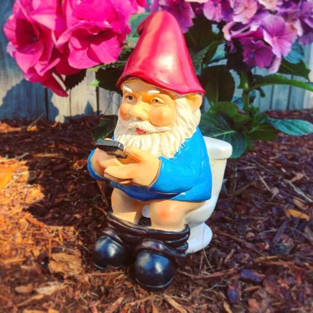 3D Dwarf Toilet Play Phone Statue Garden Gnomes Mini Resin Doll Statue Crafts Outdoor Elf Miniature Garden Dwarf Decoration resin ornaments garden statue garden decoration resin statue resin handicraft ornaments resin ornament