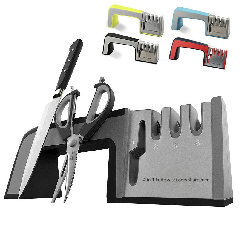 4 in 1 Knife Sharpener Diamond Coated Fine Ceramic Kitchen Shears Scissors Sharpening Tools Non-slip Base Stainless Steel | Дом и сад