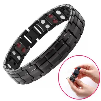 Escalus Men's Black Pure Titanium Magnetic Bracelet For Men 4in1 Magnets Negative Ions Germanium Health Bracelets Jewelry 6
