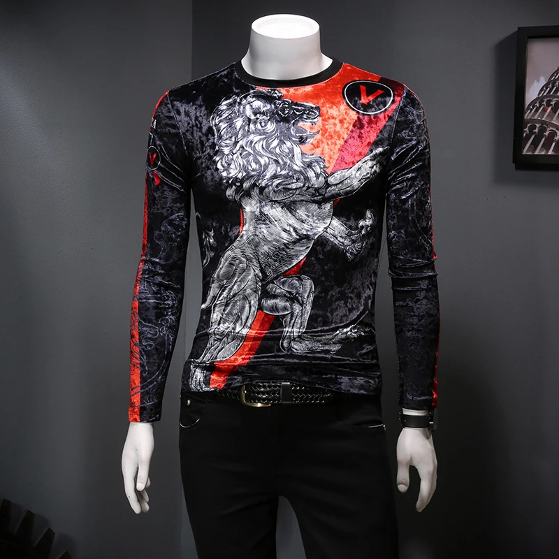 

Camisetas модные дизайнерские мужские новые вельветовые футболки мужские облегающие модные футболки с длинным рукавом с принтом Клубная одежда