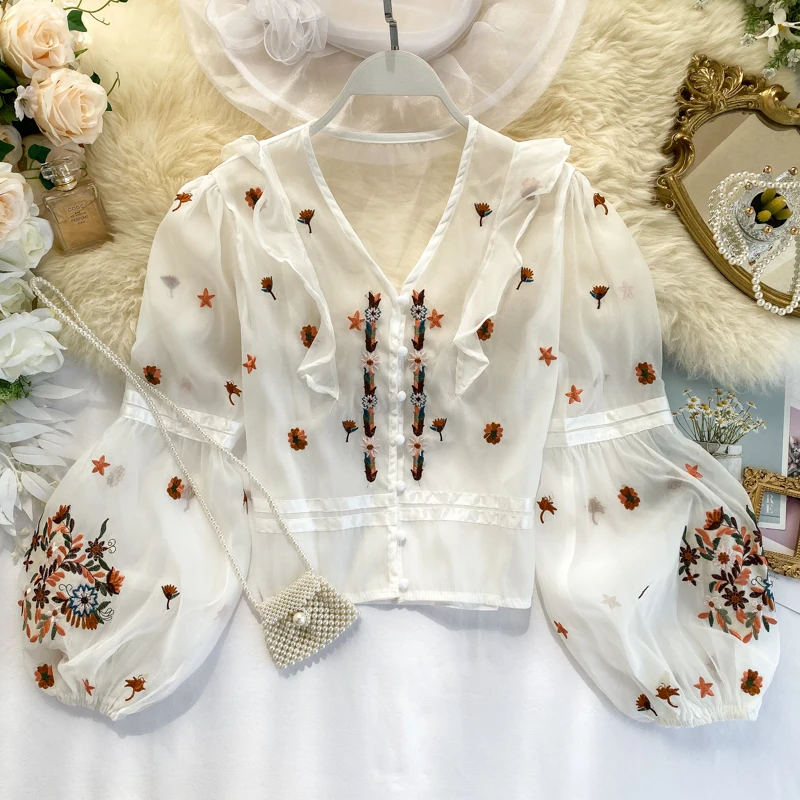 Высокое качество осень 2019 модная женская элегантная тонкая блуза с v-образным