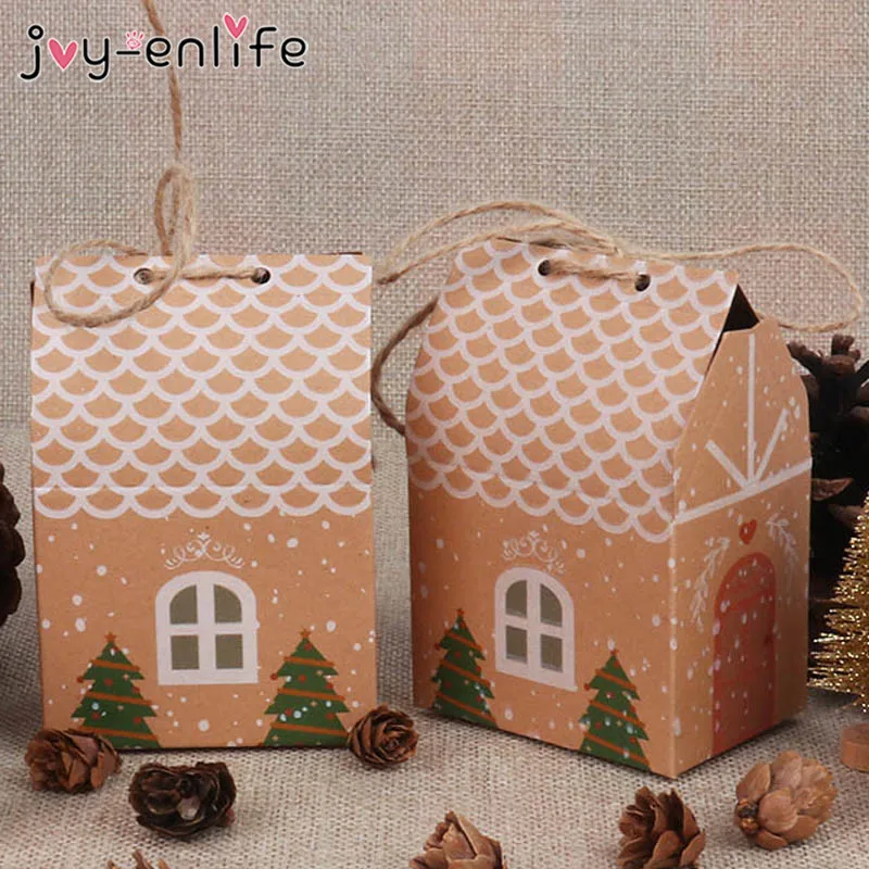 

10pcs Christmas House Shape Candy Bags Christmas xmas tree Gift Box Cookie Bags Packaging Boxes for new year Guests Navidad 2020
