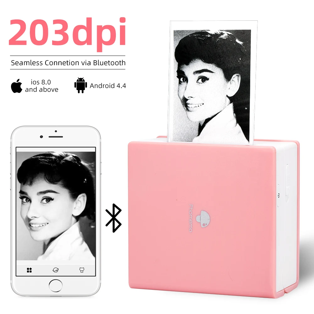 Мини принтер Phomemo портативный Bluetooth термопринтер M02 карманный для чеков совместим