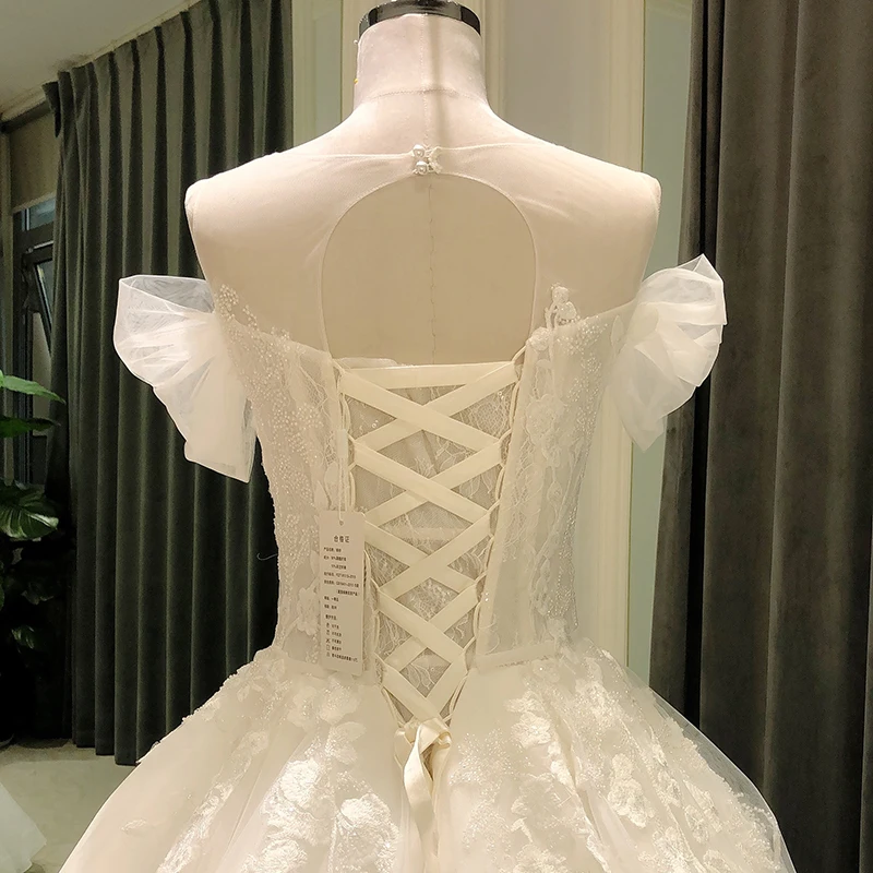 SL-8236 Customized wedding dress 2021 elegant lace real photo short sleeve crystal bridal wedding gowns for bride dress woman 5