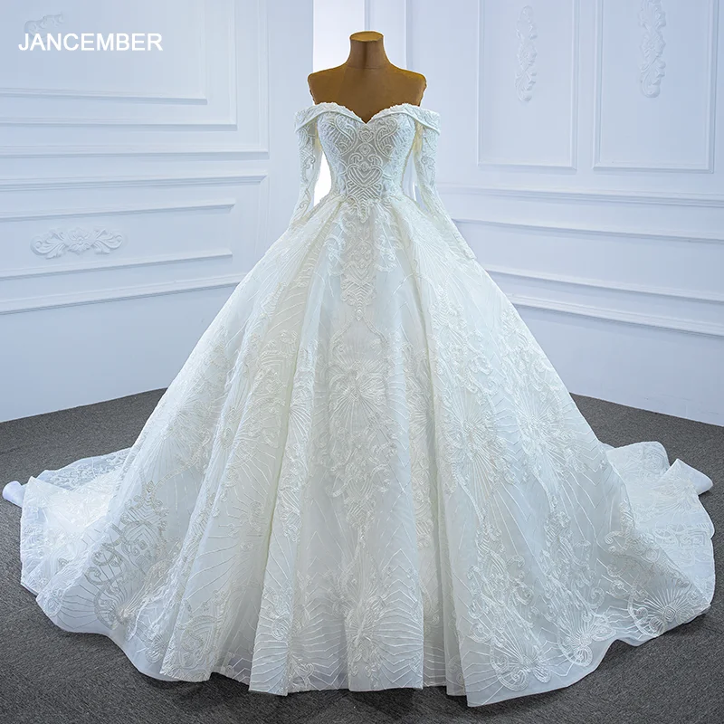 J66684 JANCEMBER Bridal Elegant Dress 2020 Sweetheart Appliques Crystal Pearls Off The Shoulder Ball-Gown 1