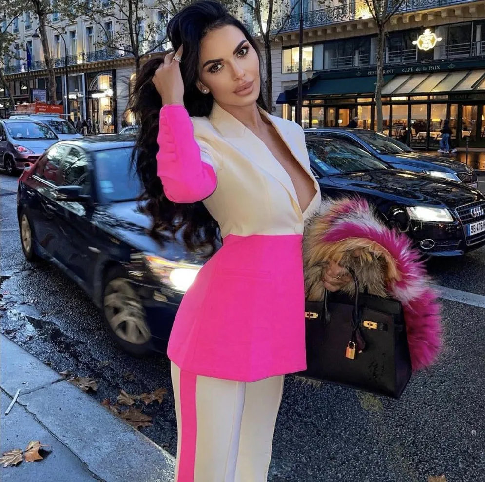 

New Women's Clothing Set Sexy Long Sleeve Single Breasted Blazer Coats High Street Office Lady Patchwork Celebrity Pants Suit