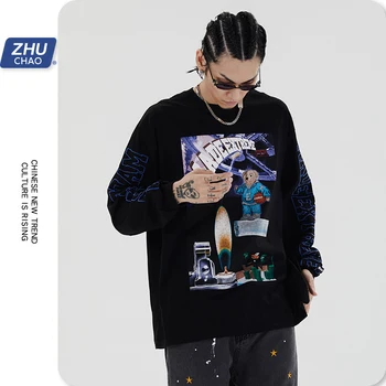

woman/Men's clothes Sweatshirt Bear cartoon Print Long Sleeve T-Shirt fashion hiphop High Street Top Harajuku streetwear zhuchao
