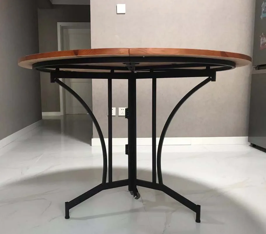 100cm Solid Wood Round Dinning Table Foldable Iron Wood Table Multifunctional Round Table Customize Table