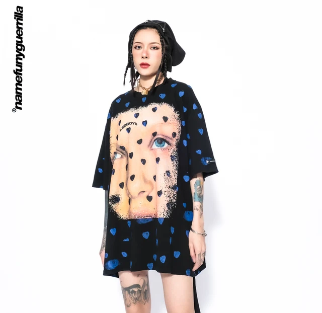 $US $27.58 Namefunyguerrilla Blue heart graffiti tshirt Oversized t shirt HIP HOP harajuku graphic t shirts 2021 retro t shirt LSD71