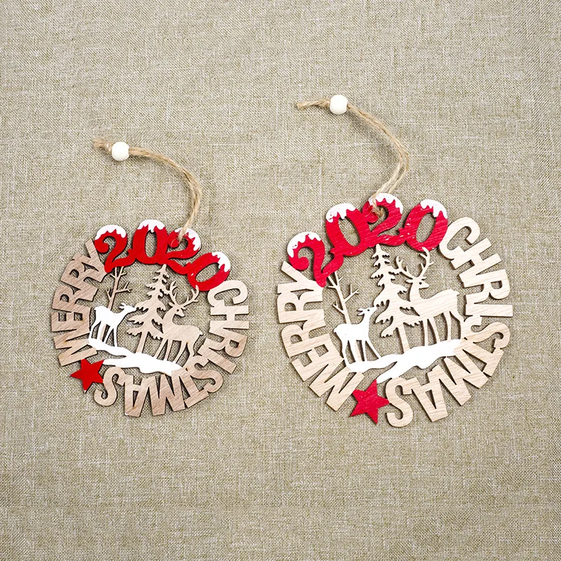 ew 2020 Xmas Letters Elk Tree Wooden Sign Creative Christmas Tree Decoration for Home Pendant Hanging Ornament Hollow  QW90 (3)