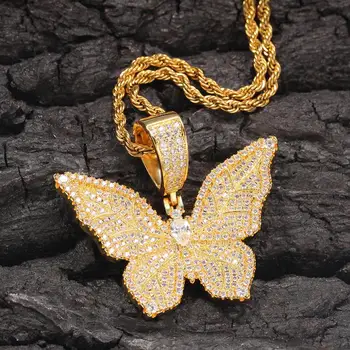 

Animal Reticulated Butterfly Necklace & Pendant Iced Out Rope Chain Gold Color AAA Cubic Zircon Men Women Hip Hop Rock Jewelry