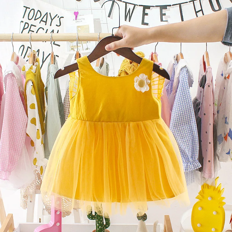 Hildren's Dress Summer New Girls Baby Strap Dress Korean Version of The Cartoon Stitching Dress 0-2Y Baby Fashion Dress - Цвет: W44-GOLD