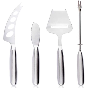

Cheese Knife Stainless Steel Set - 4 Pieces Cheese Accessories Knives Wire Cutter Cheese Spreader Cheese Slicer