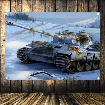 

WW2 GER Panzer Tank Military Victory Posters Senior Art Waterproof Cloth Flag Banner Tapestry Mural Vintage Decor Upholstery