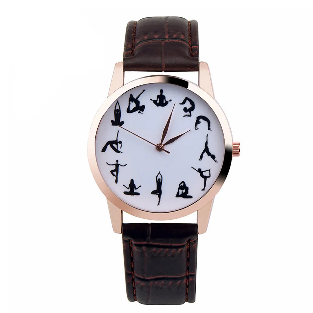 Креативный дизайн, часы с рисунком для йоги, Простые Романтические кожаный полосатый ремешок, аналоговые наручные часы для женщин, часы Reloj Mujer Q