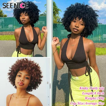 Short Curly Wig With Bangs Afro Kinky Curly Synthetic Wigs For Black Women Ombre Natural Heat