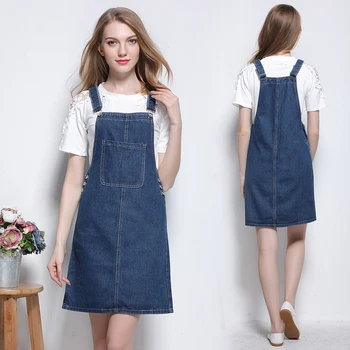 

SEA&JORSEA Fashion Womens overalls Dress of Jeans Plus size Lady's Denim dresses with Straps Adjustable Length Dress