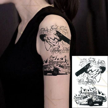 

Waterproof Temporary Tattoo Sticker Vintage Car Killer Pistol Letter Art Water Transfer Fake Tatoo Flash Tatto for Men Women