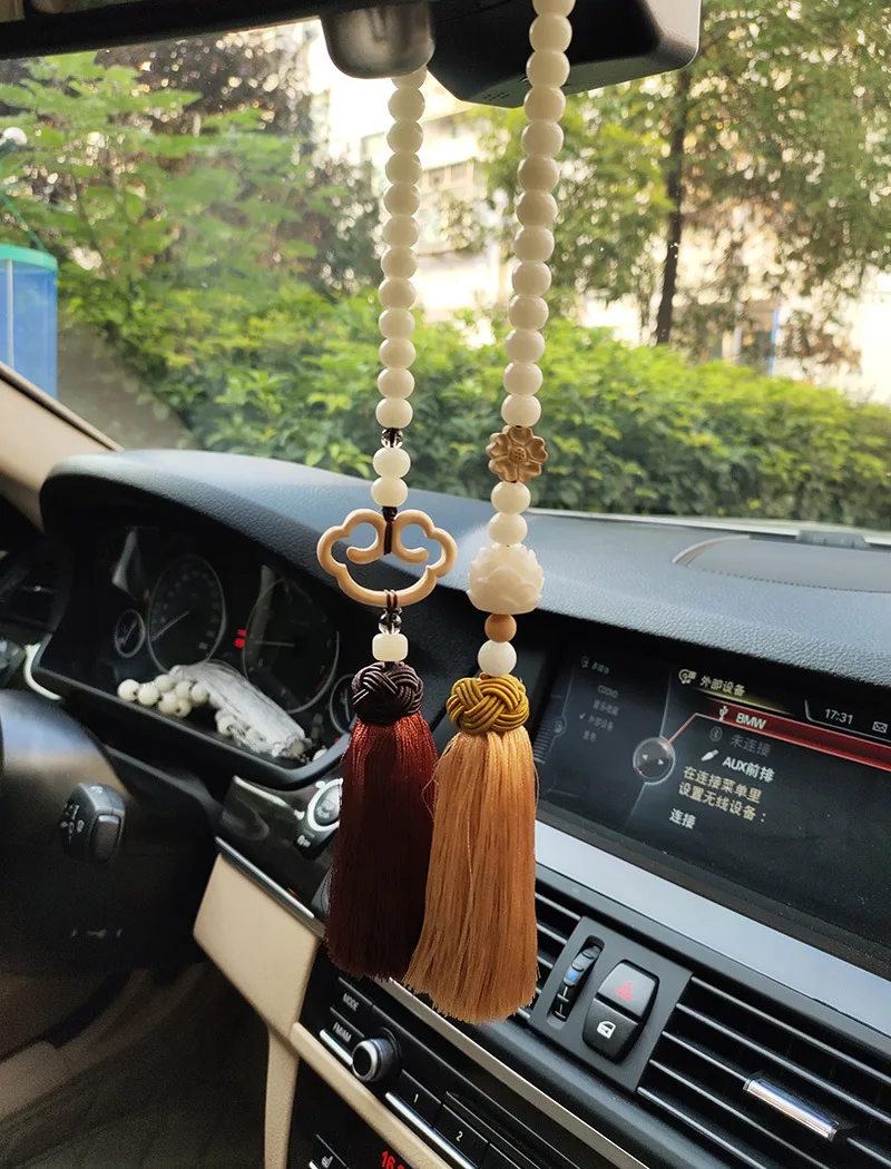 Handmade Retro Crystal Car Pendant Interior Accessories for Girls Bodhi Root Wishful Mirror Rear View Ornaments