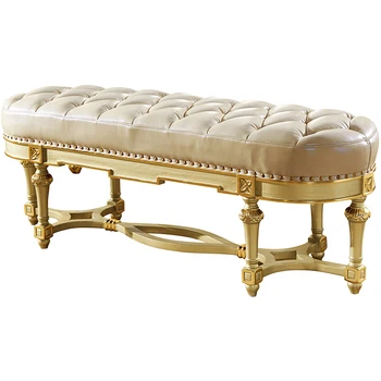

High quality luxury bedroom furniture genuine leather gold bed end stool bench