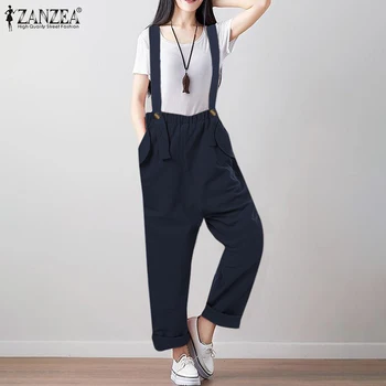 

ZANZEA 2020 Fashion Women Casual Jumpsuits Ladies Solid Loose Pocket Overall Playsuits Dungarees Women Jumpsuits Long Mono 5XL