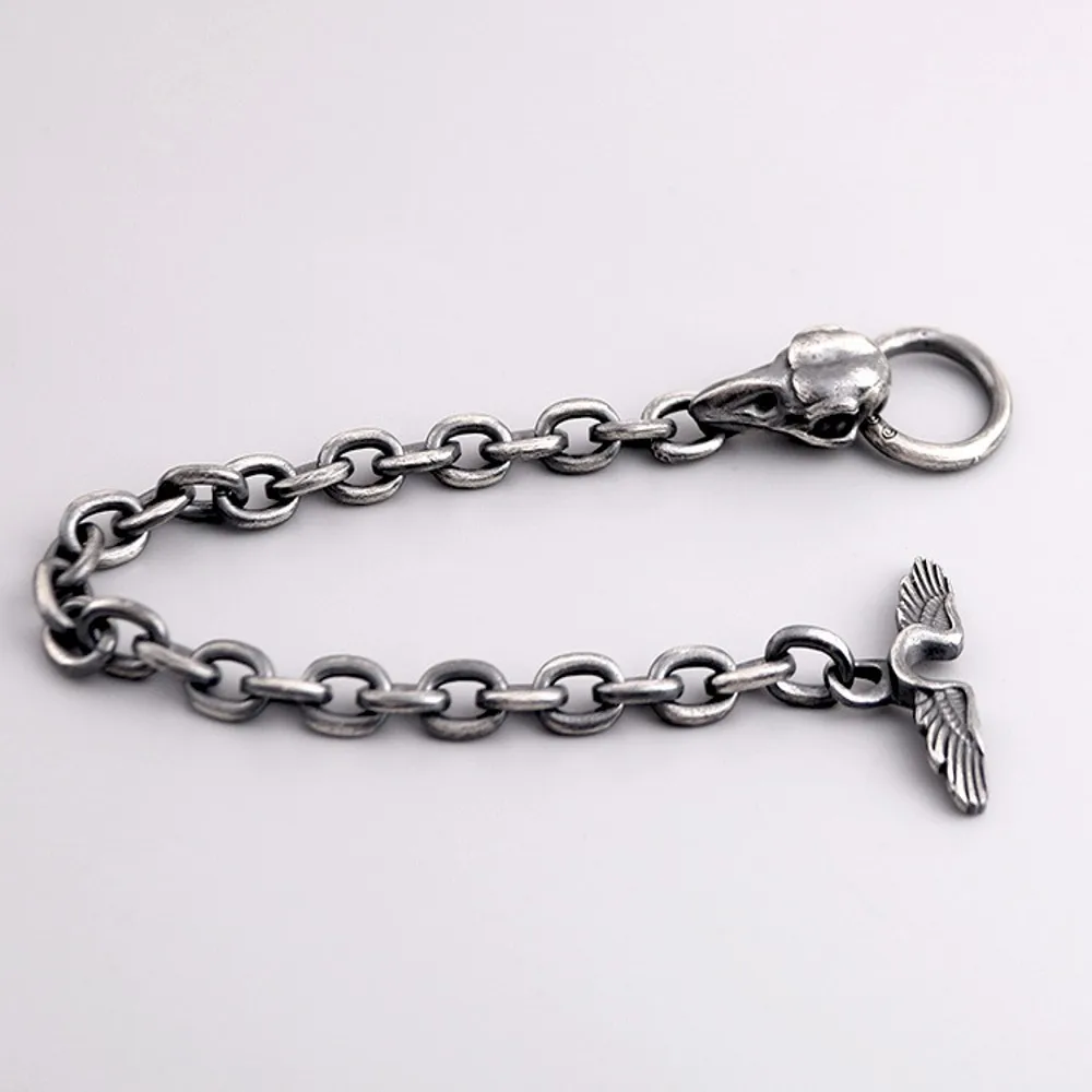 New Silver Handmade Crow Skull Man Bracelet Retro Punk Raven
