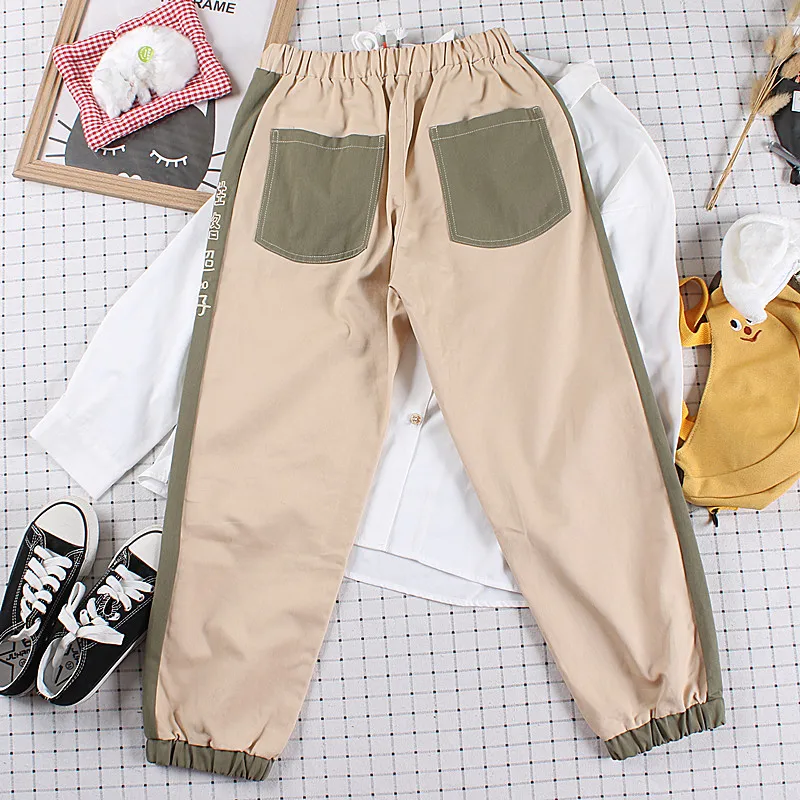 Neploe Japanese Contrast Color Harem Pants Letter Embroidery Lace Up Waist Cargo Trousers Leisure Ankle-length Pants 55200