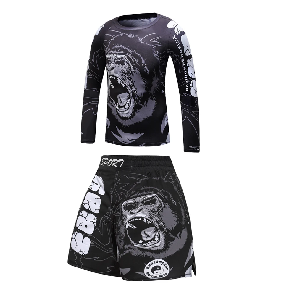MMA Kid's Sports Apparel 3D MMA T-shirt+Pant Boxing Jerseys Boy KickBoxing Muay Thai Shorts Children Fightwear Bjj