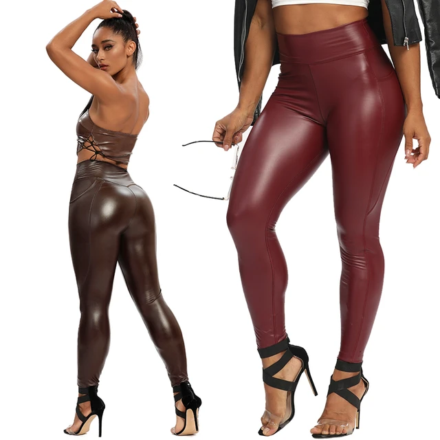 Slim Black Leather Leggings Women Skinny Push Up High Waist