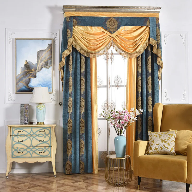 Double velvet high-grade blackout curtains for Living Room Luxury Embroidered Voile Drapes Window Curtain for Bedroom/Hotel