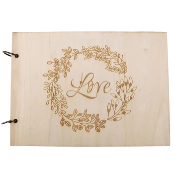 

40 Page Personalized Guest Book Wreath, Garden Wedding Engraved Wooden Guest Book, Floral Wedding Decor