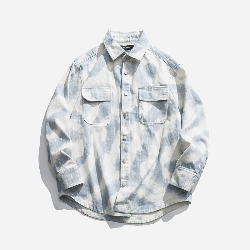 

Autumn and Winter Japanese Harajuku Style Tie-dye Dirty Color Thick Long-sleeved Shirt Male Loose Hip-hop Cotton Shirt 50CS