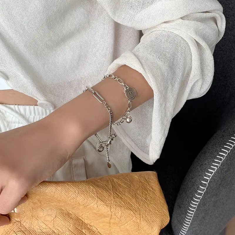 Anenjery 925スターリングシルバー幾何太いチェーンブレスレット女性ヴィンテージのヒップホップミックススタイル学生ジュエリーアクセサリー Bracelets Bangles Aliexpress