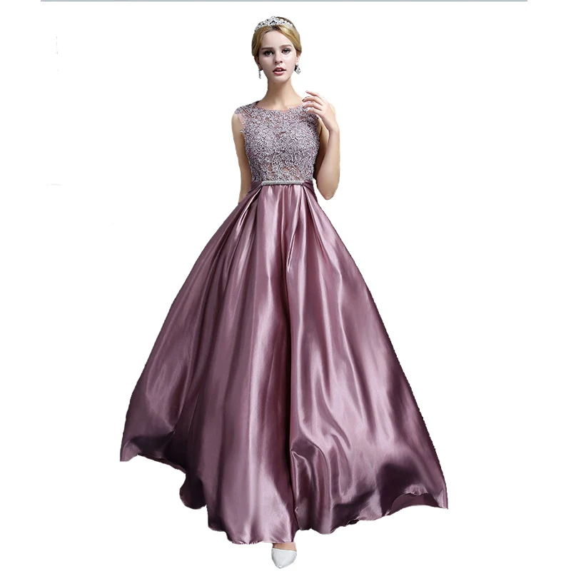 

robe de soiree elegant satin Evening Dress Prom Party Long Formal Dresses fashion lace Evening Gown pretty bowknot Formal Dress