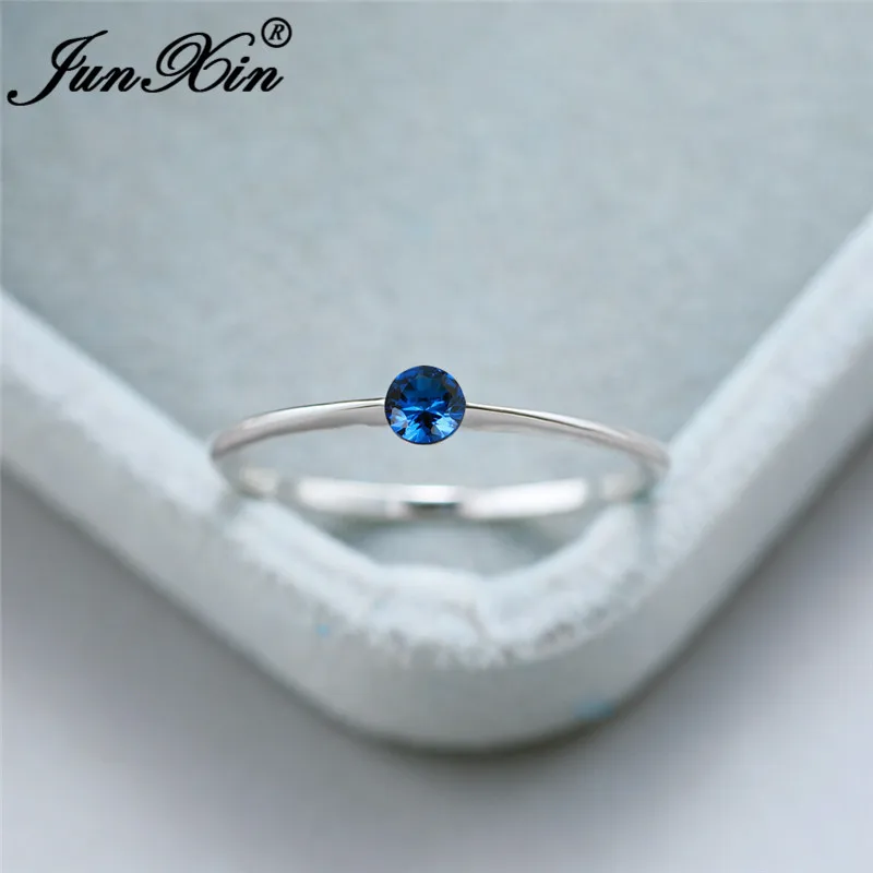 Простой один камень тонкое кольцо ремешок настоящий кольца из стерлингового серебра 925 для женщин минималистичное свадебное кольцо синий черный Cz ювелирные изделия