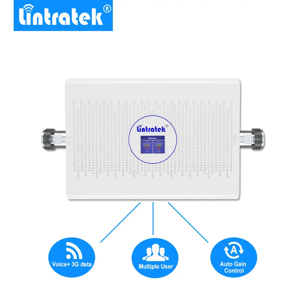 Baratos Lintratek 70dB 23dBm GSM 3G amplificador de señal de móvil UMTS 2100mhz GSM 900mhz repetidor de señal celular AGC amplificador de ALC nueva llegada @