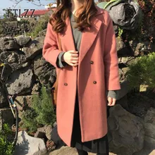 Новое Женское шерстяное пальто в Корейском стиле с отложным воротником модное весенне-осеннее Средний размер длинное Свободное пальто женская верхняя одежда
