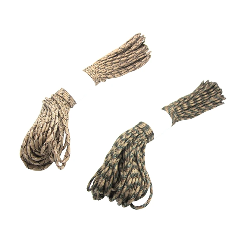 

2 Pcs Parachute Cord with 7 Strands, 550 Lbs, 100 Ft. - Desert Camo & Dark Green Camo