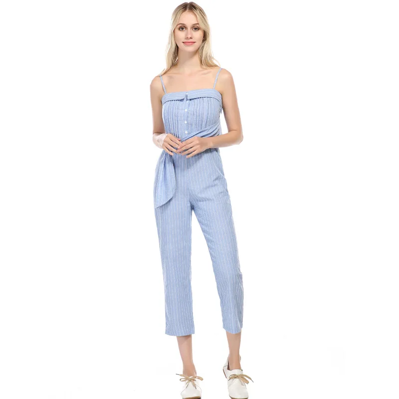 YASUGUOJI New Summer Fashion Striped Jumpsuit Women Offf Shoulder Strapless Jumpsuit High Wasit Overalls for Women Elegant